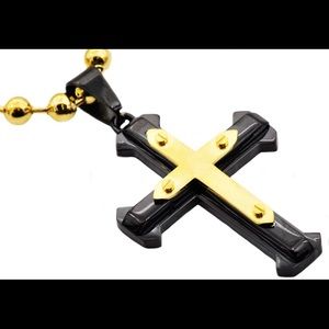 Double Layered Black Gold Religious Cross Pendant